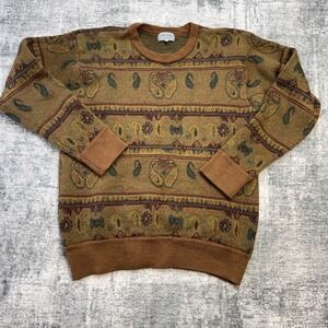 VTG Bullock & Jones Sweater Large Paisley Geometric Double Knit Merino England